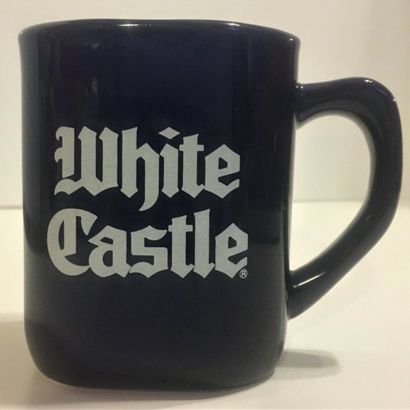 Vintage White Castle Mug Coffe Hot Chocolate Cappuccino Latte Cup BLUE 10oz NOS - Picture 1 of 2